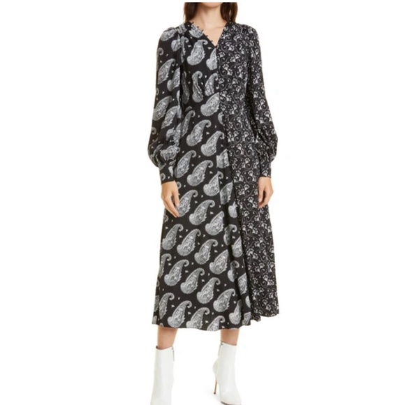Ted Baker London Dresses & Skirts - TED BAKER Baylei V-neck Paisley-print Crepe Midi Dress In Black White, size US 6